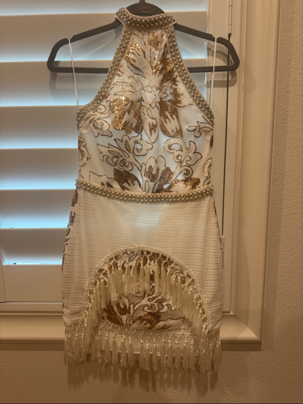 12th Tribe White and Gold Embellished Mini Dress